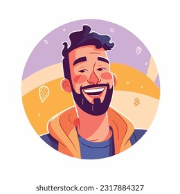 a Portrait and avatar of male. Laughter and joy, smile and calmness. Diversity of personage, multiethnic society. Cartoon character, vector in flat style, flat color