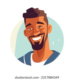 a Portrait and avatar of male. Laughter and joy, smile and calmness. Diversity of personage, multiethnic society. Cartoon character, vector in flat style, flat color