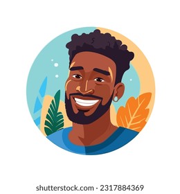 a Portrait and avatar of male. Laughter and joy, smile and calmness. Diversity of personage, multiethnic society. Cartoon character, vector in flat style, flat color