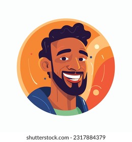 a Portrait and avatar of male. Laughter and joy, smile and calmness. Diversity of personage, multiethnic society. Cartoon character, vector in flat style, flat color