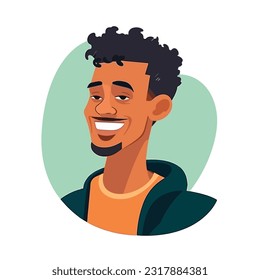 a Portrait and avatar of male. Laughter and joy, smile and calmness. Diversity of personage, multiethnic society. Cartoon character, vector in flat style, flat color