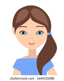 Portrait, avatar of a young woman, brunette girl. Isolated on a white background. Vector illustration.