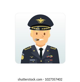 Portrait of aviation general in flat style isolated on white background