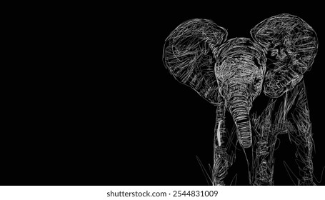  portrait of baby elephant animal wildlife sketch vector dark isolated background with empty space