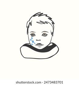 Portrait of a Baby in graphic style, sketch, paint spots