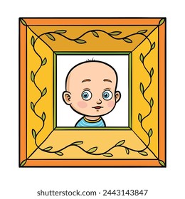 Portrait of a baby in a photo frame, cute cartoon little child character
