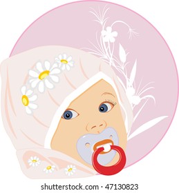 Portrait of the baby. Sticker. Vector
