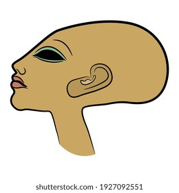 Portrait of bald ancient Egyptian princess with elongated head in profile. Daughter of pharaoh Akhenaten. Amarna style.