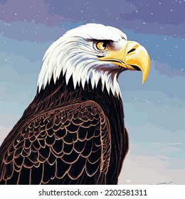 Portrait of a bald eagle. Vector illustration of an American bald eagle in flight .US Symbols Symbols Liberty profile portrait