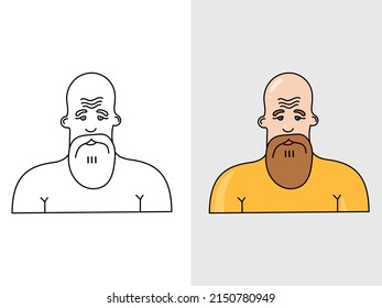 Portrait of a bald man with a beard. Linear and flat vector illustration.	