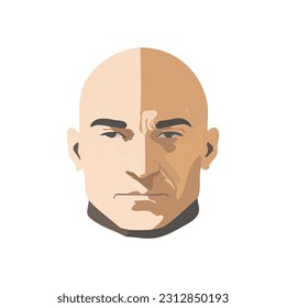 Portrait of bald man vector illustration. Hairless.