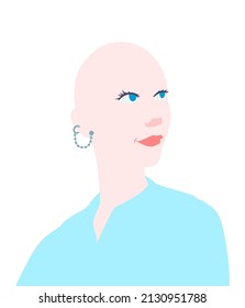 Portrait Of Bald Woman, Vector Illustration