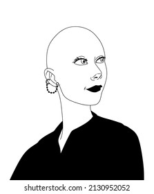 Portrait Of Bald Woman, Vector Illustration