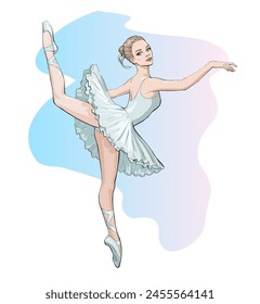 Retrato de la bailarina en ballet pose Ilustración vectorial de danza clásica