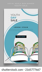 Portrait banner design with colorful sneaker for online advertising design