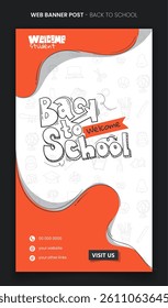 Portrait banner design with doodle art typography for back to school campaign. background template for school advertisement campaign
