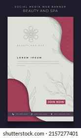 Diseño de pancartas retratadas con fondo de hoja para diseño de plantillas de belleza y spa