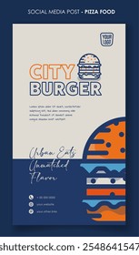 Portrait banner template with flat cartoon burger design for burger street food advertisement. Fast food advertising template design