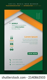 Plantilla de banner de retrato para diseño de tecnología de la información con fondo geométrico verde amarillo