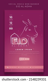 Portrait banner template with line drawing of goat and eid typography for eid al adha holiday design