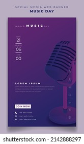 Portrait banner template with microphone podcast design for world music day design