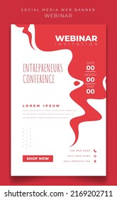 portrait banner template with red flat smoke in white background for webinar template design