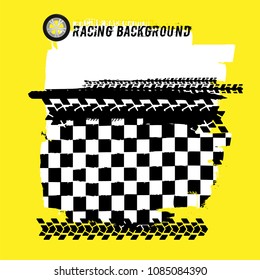 Portrait banners with grunge checkered racing elements and a copyspace. Vector illustration in black, yellow and white colours. Automotive rallying concept in modern style.