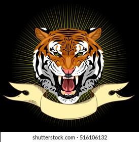 Portrait of a bared tiger banner background