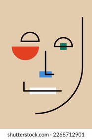 Portrait in bauhaus style. Poster with geometric shapes.