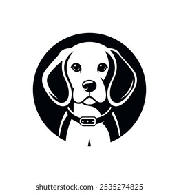 Portrait of a Beagle Dog. Minimalist and simple black icon. Dog head silhouettes logo. Vector template for laser cutting wall art isolated on white background. 