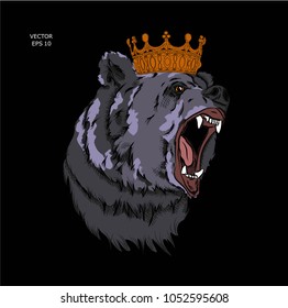 Portrait of a bear in a crown. Can be used for printing on T-shirts, flyers, etc. Vector illustration