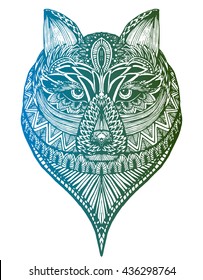 Portrait of a bear. Stylized bear. Forest inhabitant. Bear Head. Line art. Black and white drawing by hand. Decorative. Tattoo. Zentangle. Doodle. Wolf. Dog.