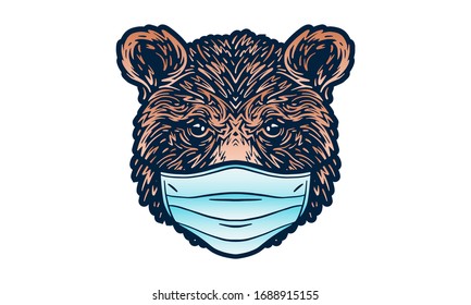 Portrait of a bear wearing medical mask. Coronavirus concept. Respiratory protection.