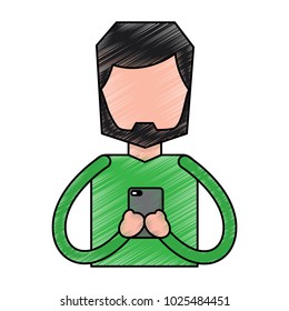 portrait beard man using smartphone