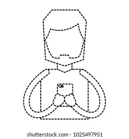 portrait beard man using smartphone