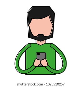 portrait beard man using smartphone