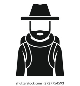 Portrait of a bearded explorer wearing a backpack and hat, ready for an outdoor adventure