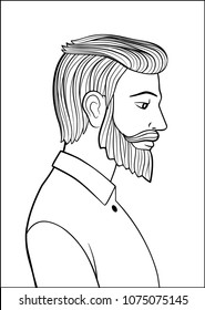 Portrait of a bearded man. Hand drawn black and white vector illustration