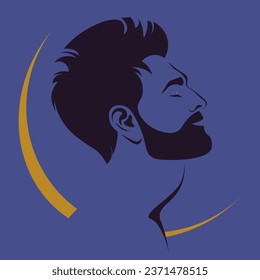 Portrait of a bearded man in profile. A face of a fashion model. Retreat. Wellness. Avatar for social media. Vector illustration in flat style.