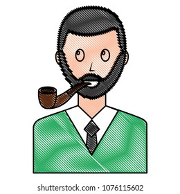 portrait bearded man with smoking pipe