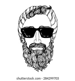 Portrait of bearded man. Vector illustration. 