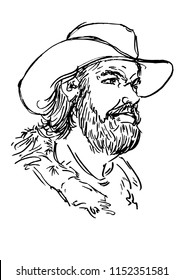 portrait of bearded men in a hat,watching in the distance,vector illustration
