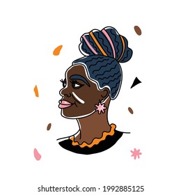 Portrait beatifull African woman, human rights, fight racism. Line art, minimalism style. Black history month illustration.