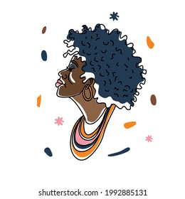 Portrait beatifull African woman, human rights, fight racism. Line art, minimalism style. Black history month illustration.