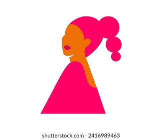 Retrato de una hermosa afroamericana con el vestido rojo. Silueta de una mujer negra con piel marrón y pelo rojo. Muchacha fuerte y valiente para el Día Internacional de la Mujer. Ilustración del vector