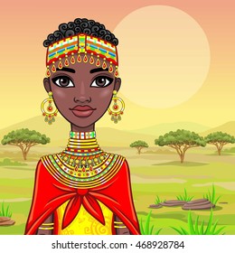 Portrait Beautiful African Girl Ancient Clothes Stock Vector (Royalty ...