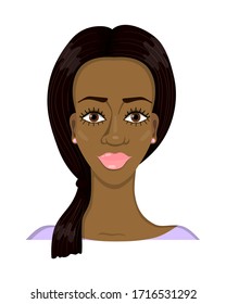 
Portrait of a beautiful african girl with a smooth hairstyle and earrings in her ears. Avatar. Image on a white isolated background. Vector and illustration.