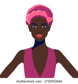 Portrait of a beautiful african woman with earring. Female portrait. Black beauty concept. Nations and races. American student. Vector flat illustration. Great for avatars.