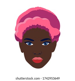 Portrait of a beautiful african woman with earring. Female portrait. Black beauty concept. Nations and races. American student. Vector flat illustration. Great for avatars.