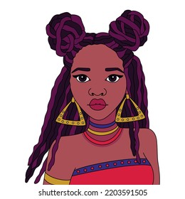 Portrait of a beautiful African woman with  hairstyle isolated vector illustration